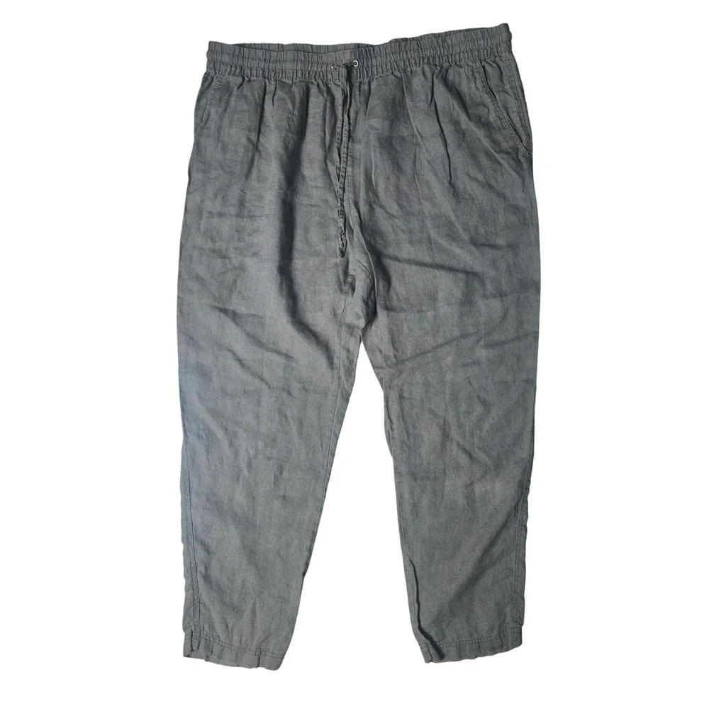 Gray Linen Jogger Pants Coastal Beach Relaxed Drawstring Comfy Boho Lounge XL